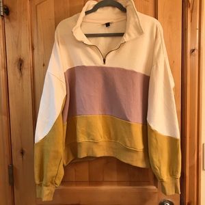 Color Block Cropped Three Quarter Zip